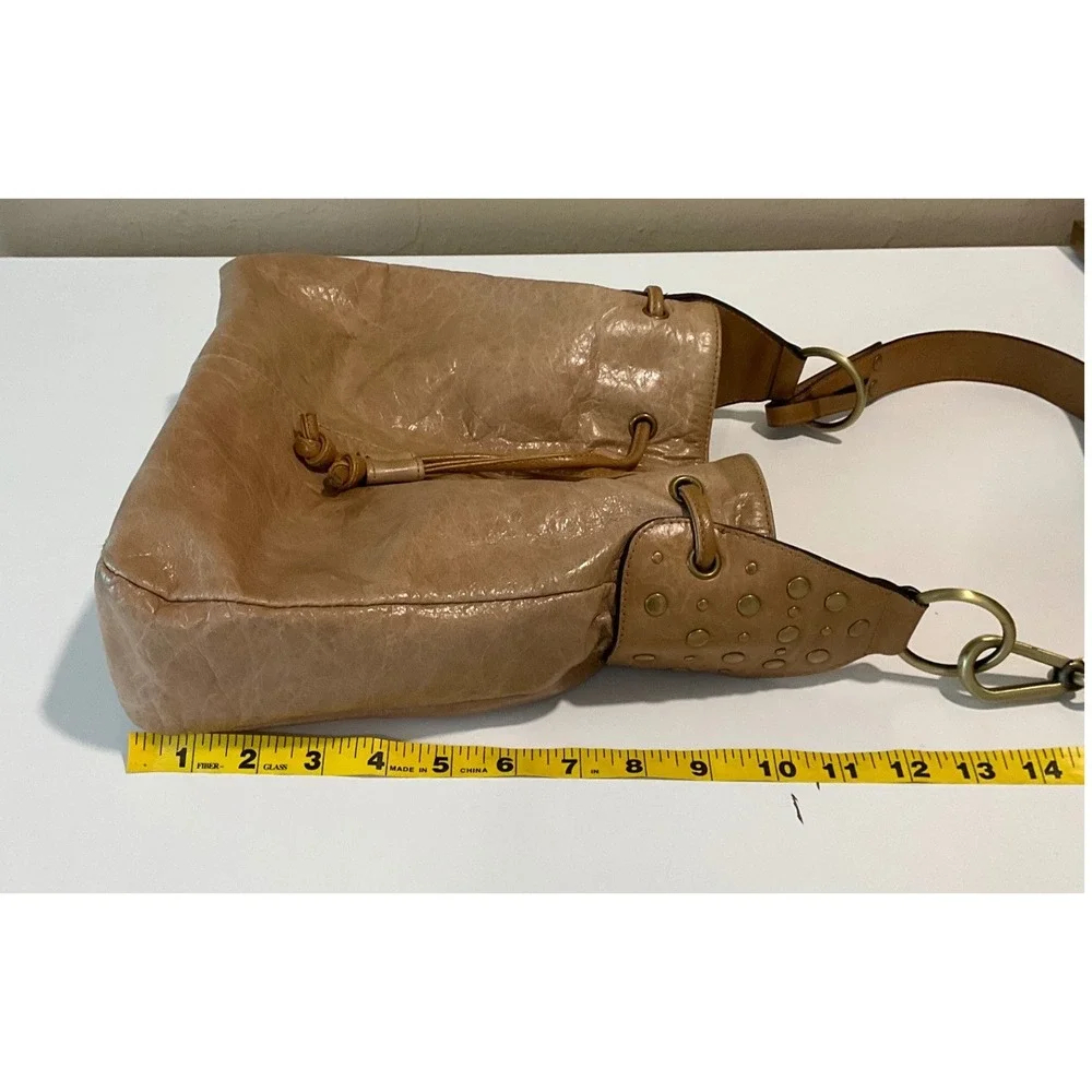 Hillard & Hanson Vtg‎ Leather Boho Bucket Shoulder Bag Purse Hippie Rivets Y2K